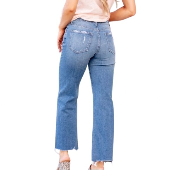 KanCan Boho Babe High Rise Slim Wide Leg Jeans Blue Wash Distressed Women's 29 - Picture 3 of 12
